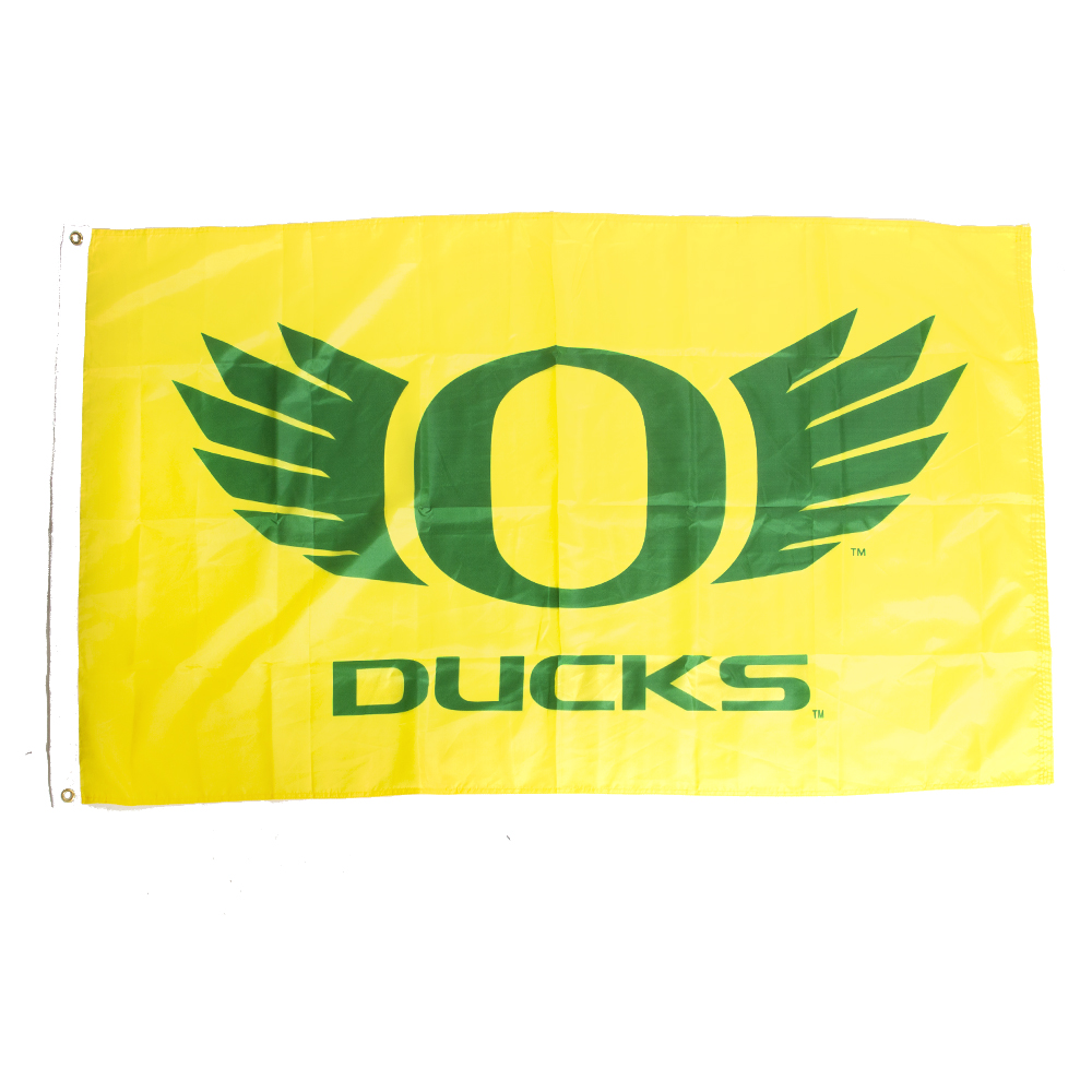 Classic Oregon O logo, WINGS, Ducks word-mark, Flag, 3'x5', Grommeted